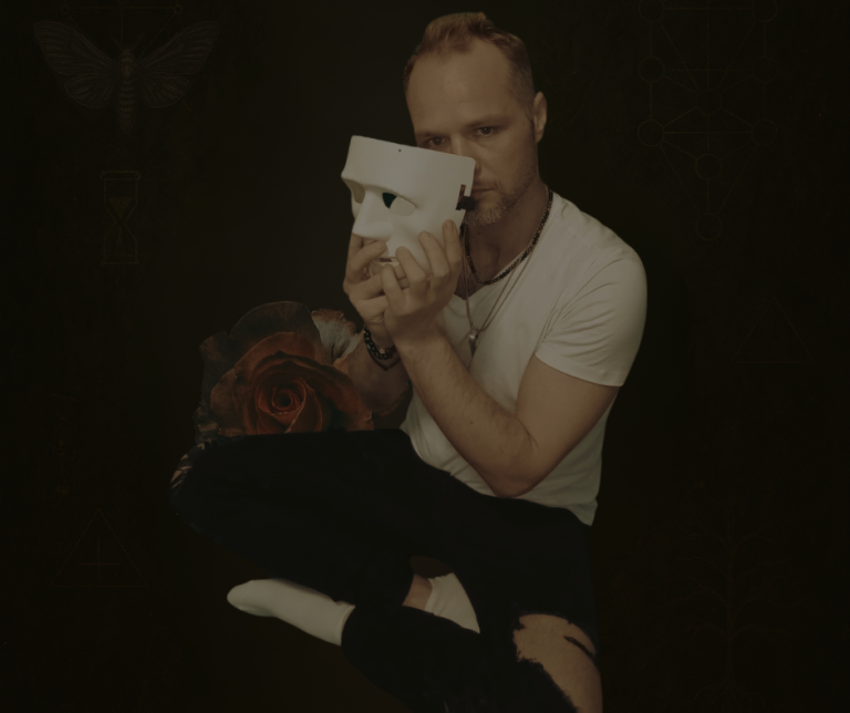 billy coull just billy dark background with symbols of month hour glass and other alchemy style logos